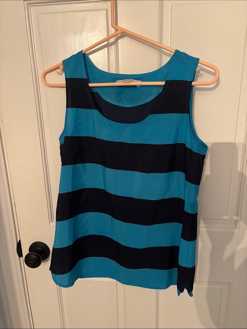 Loft Bright Blue and Black Striped Sleeveless Tank Top